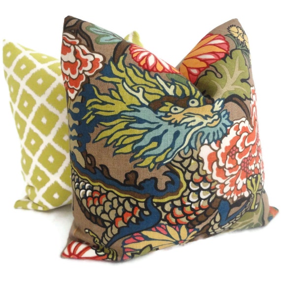 Lime Green and white Ikat Pillow Cover