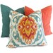 Iman Turquoise and Orange Ikat Decorative Pillow Cover 18x18, 20x20 or 22x22 or lumbar, accent pillow, throw pillow, toss pillow