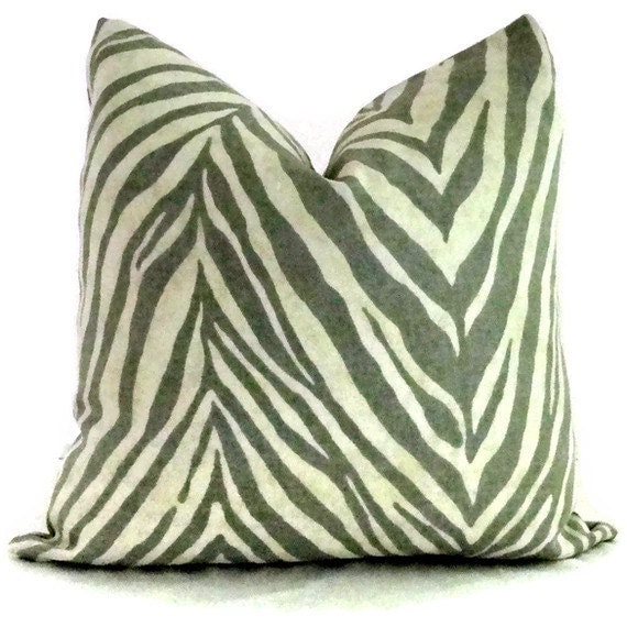 Gray and Ivory Zebra Print Linen Decorative Pillow Cover