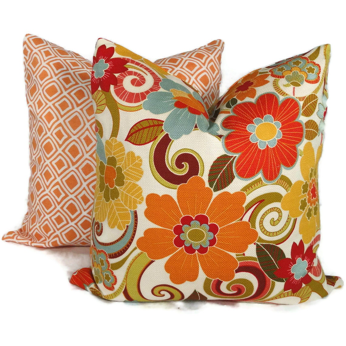 Orange Floral Decorative Pillow Cover 18x18 20x20 by PopOColor
