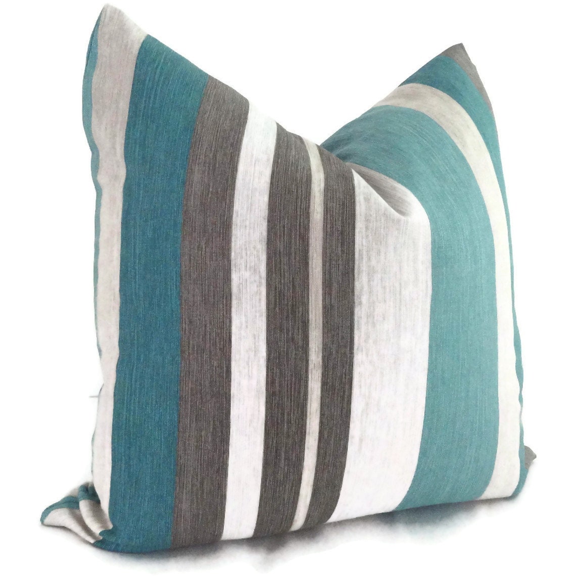 Turquoise Teal and Gray Stripe Linen Decorative Pillow Cover