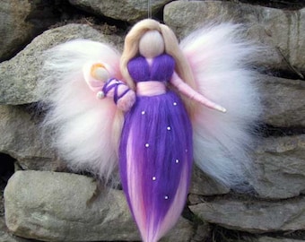 Violetta - Needle Felted Wool angel, Waldorf inspired fairy doll, wool, guardian angel