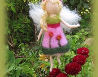 Lia - Needle Felted Wool fairy girl , Flower fairy, Waldorf inspired fairy doll, wool
