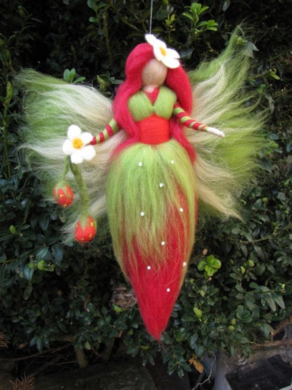 Needle Felted Wool fairy Strawberry fairy Waldorf inspired Etsy