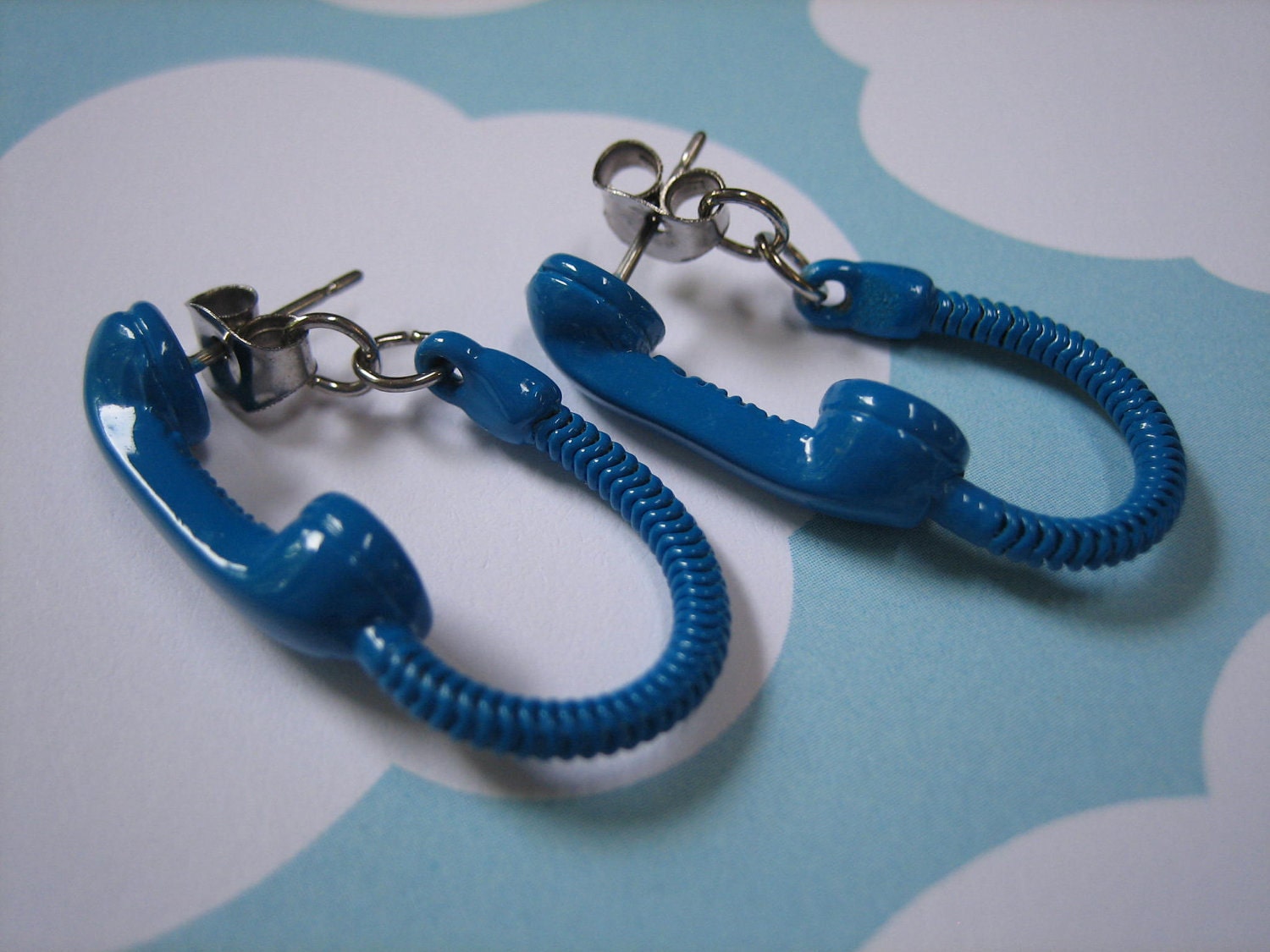 Whimsical Blue Telephone Earrings