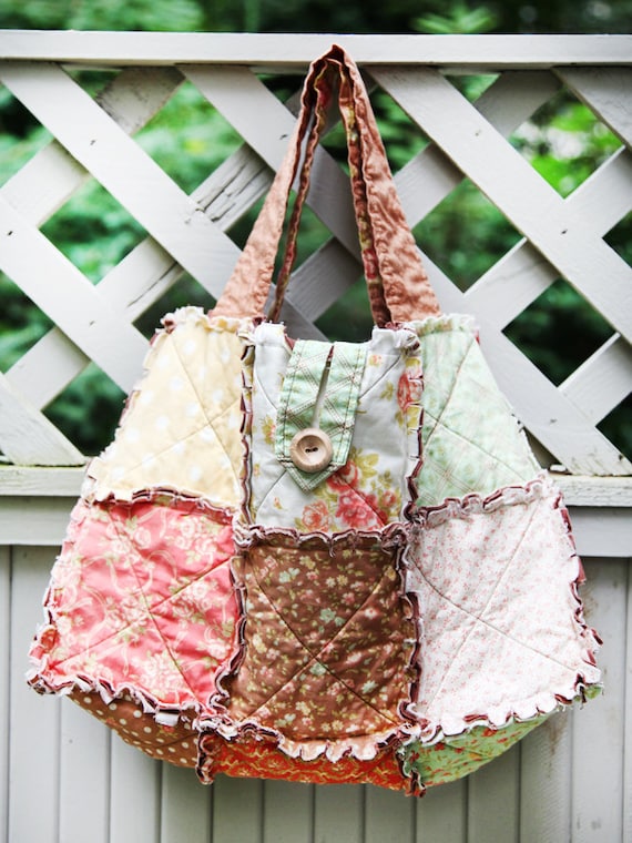 Fig Tree Medium Rag Quilt Tote Ready to Ship by WestCoastQuilts
