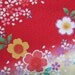 Red Kimono Silk, vintage childs kimono fabric, Japanese, pink white yellow green flowers, rinzu, vintage kimonos