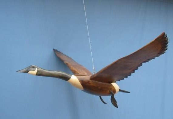 Hand carved Flying Canada Goose decoy woodcarving