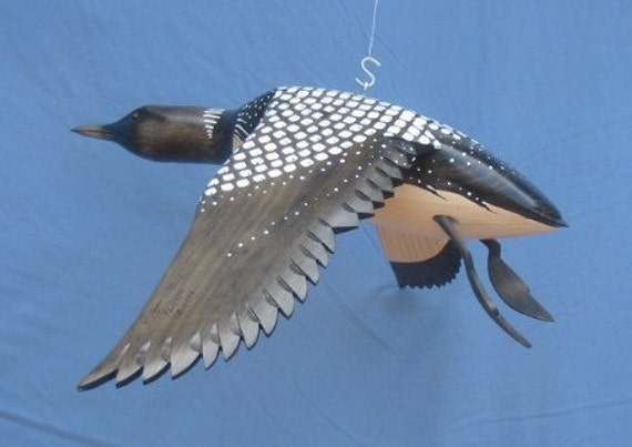 Hand Carved Flying Common Loon Decoy Carving R Kelly   Il 570xN.237040162 