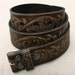 38 Inch Floral Embossed Brown Full-grain Leather Snap-on Belt Strap