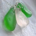Green and White Sea Glass Necklace, Three Frosty Sea Glass Pieces