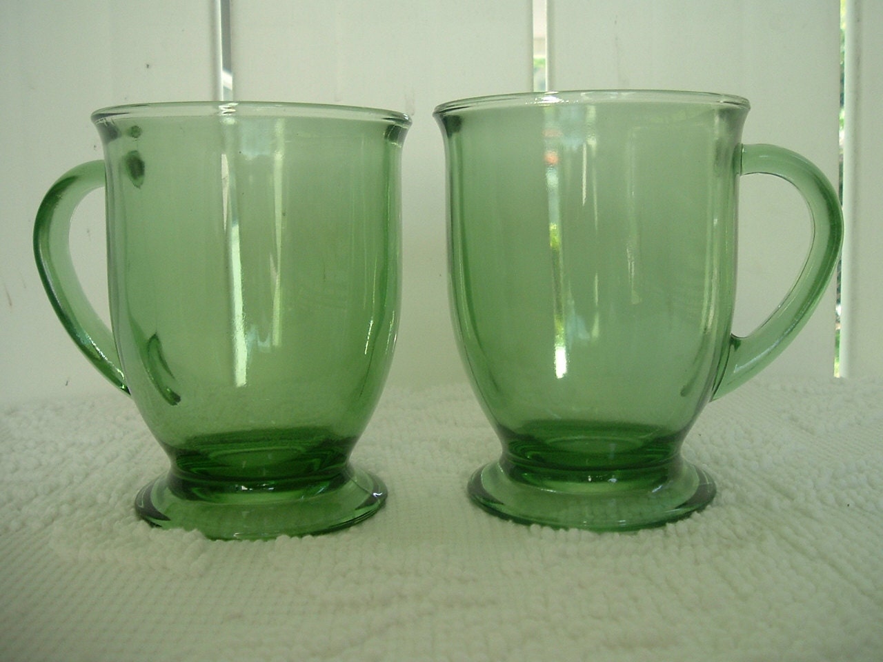 Anchor Hocking Green Glass Coffee Mugs by VintageGlobal on Etsy