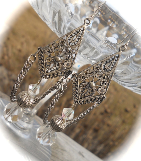 Silver Crystal Chandelier Earrings Repurposed Vintage By Vinchique