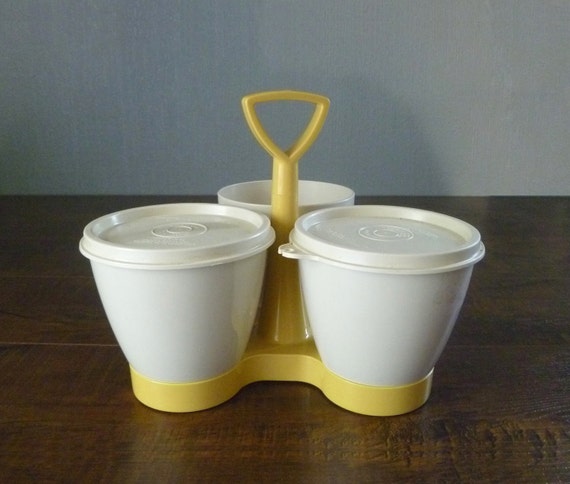 Vtg 3 Cup Tupperware Condiment Caddy with 2 Lids. by ThePretendDen