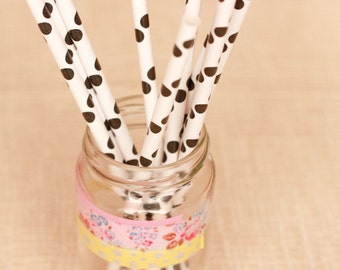 15 Cannucce a pois neri - 15 Black Polka Dot Paper Straws