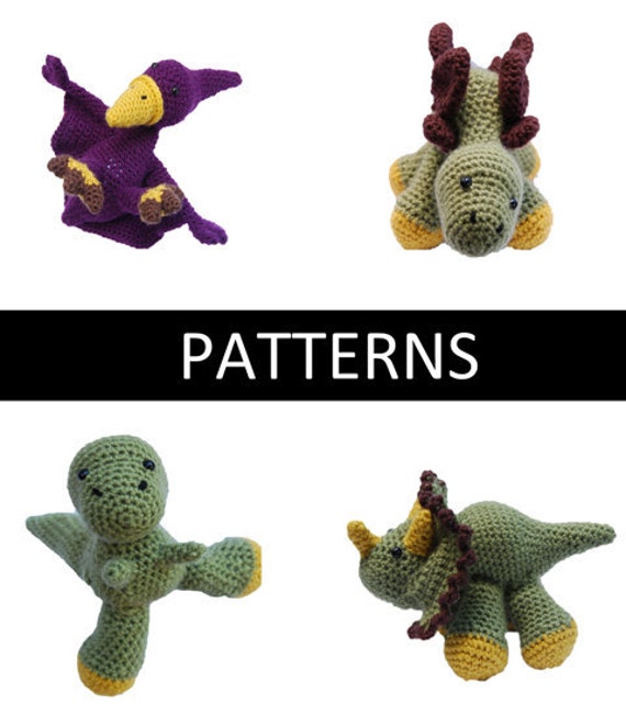 FLASH SALE 50% off - Set of 4 - Dinosaur Amigurumi Crochet Patterns - PDF File