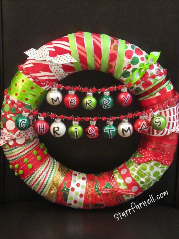 Items similar to READY TO SHIP Christmas Wreath Ribbon Wrapped Wreath