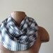Long Striped Scarf - Slate Gray, Stone White Stripes - Lightweight Striped Jersey Cotton Scarf