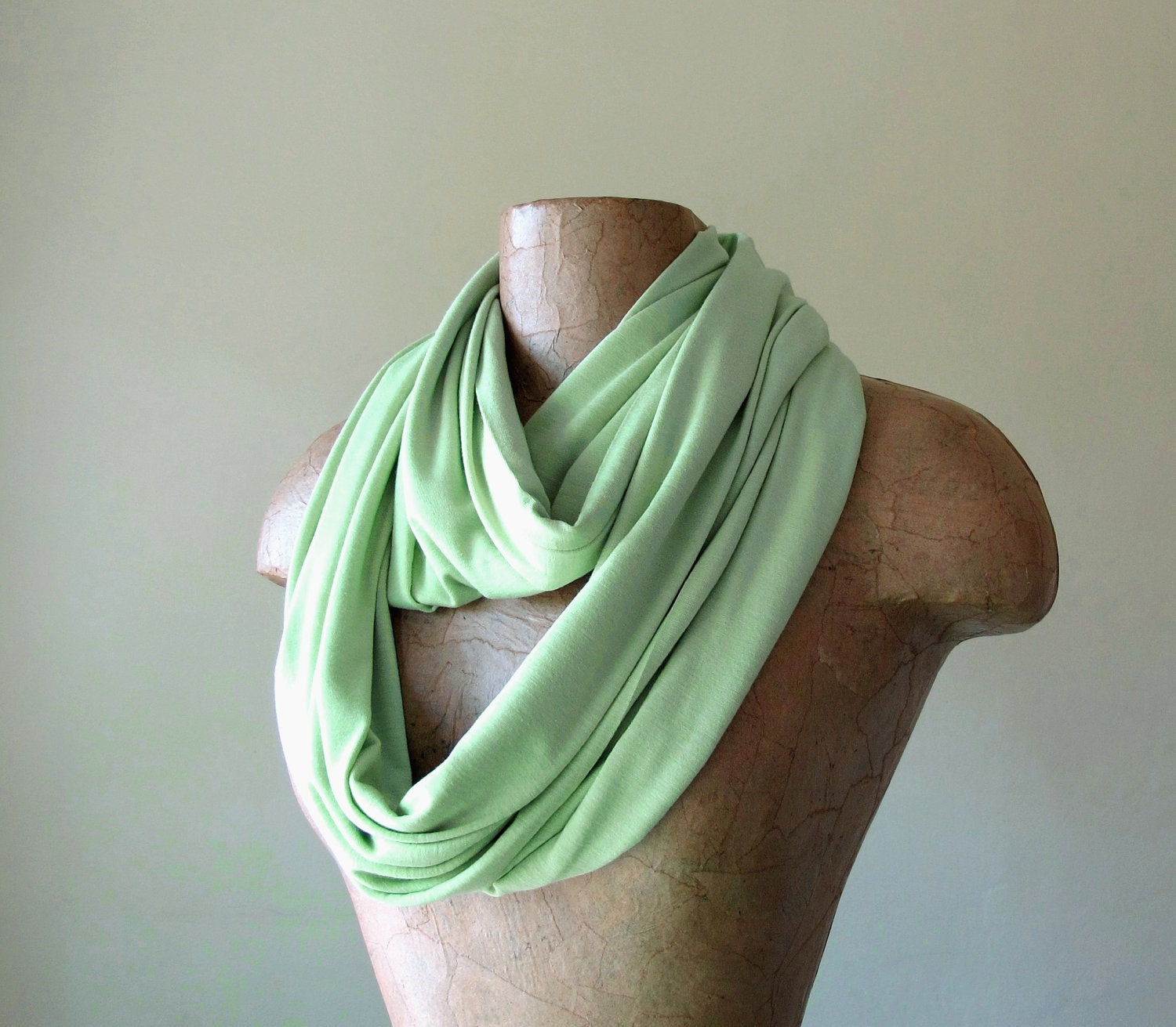 Mint Green Infinity Scarf Cotton Jersey Loop Scarf Medium