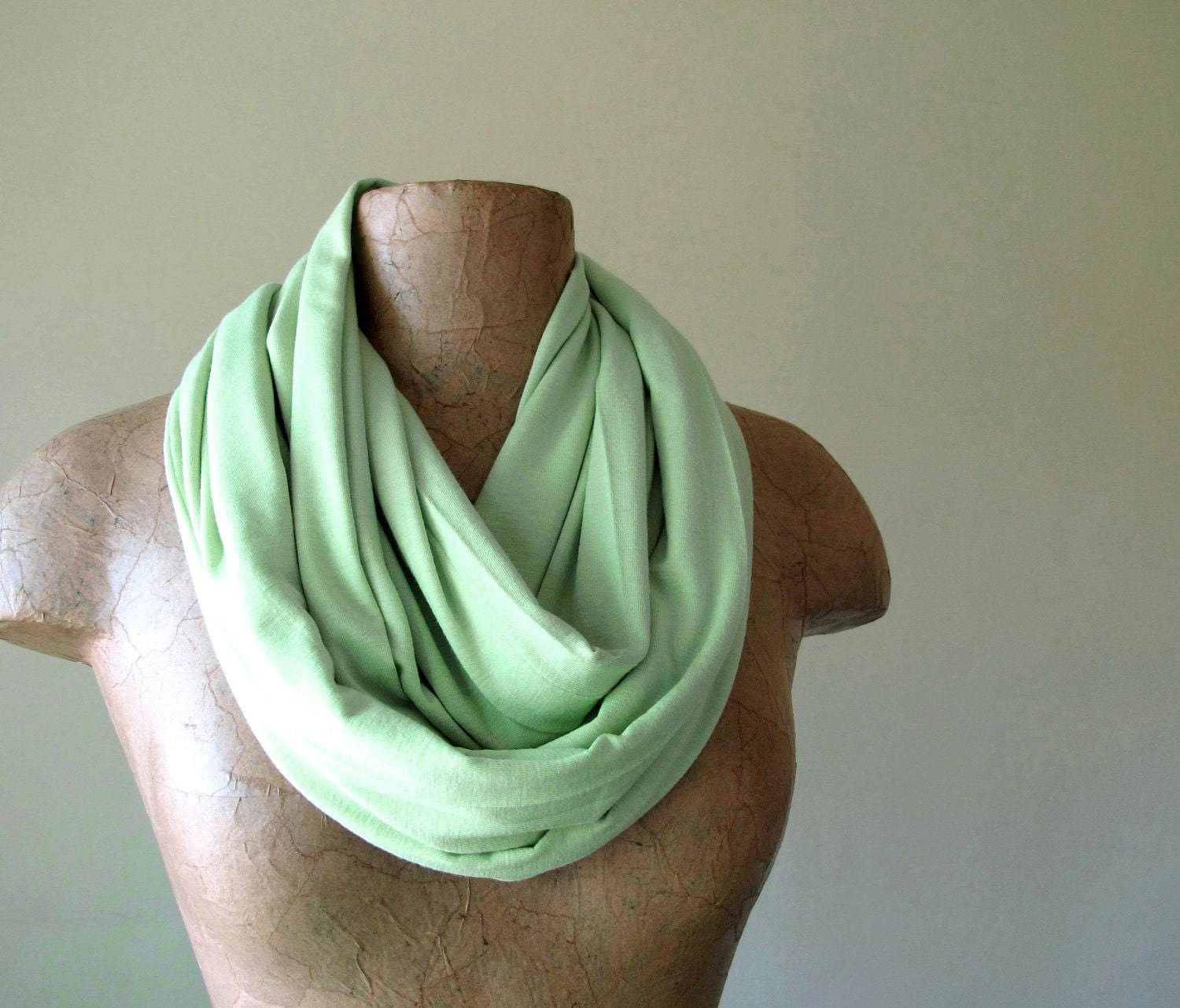 Mint Green Infinity Scarf Cotton Jersey Loop Scarf Medium