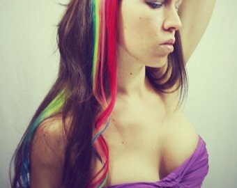 Rainbow Human Hair Extensions. Colored Hair Extension Clip, Hair Wefts, Clip in Hair, Tie Dye Hair Extensions