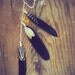 Warrior Earring, Natural Brown and Black Single Feather Earring, Chain Feather Earring, Double Lobe Earring, Double piercing earring