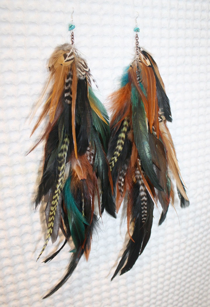 Wild and Free Bohemian Feather Earrings Handmade Extra Long