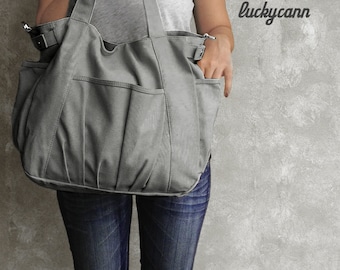 IRIS // Dark Grey / Lined with Beige / 051 // Ship in 3 days // Messenger / Diaper bag / Shoulder bag / Tote bag / Purse / Gym bag