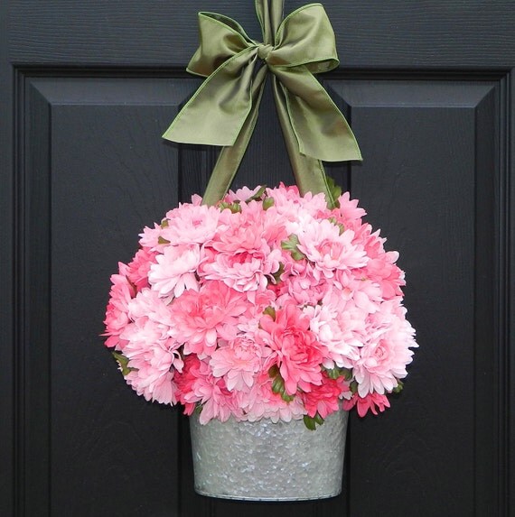 Outdoor Wreath Alternative Pink Wreath Flower Pail