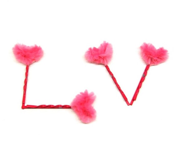 Pink Heart Bobby Pins Set of four Cute Hair Pins Neon Pink Hot Pink Hair Jewelry