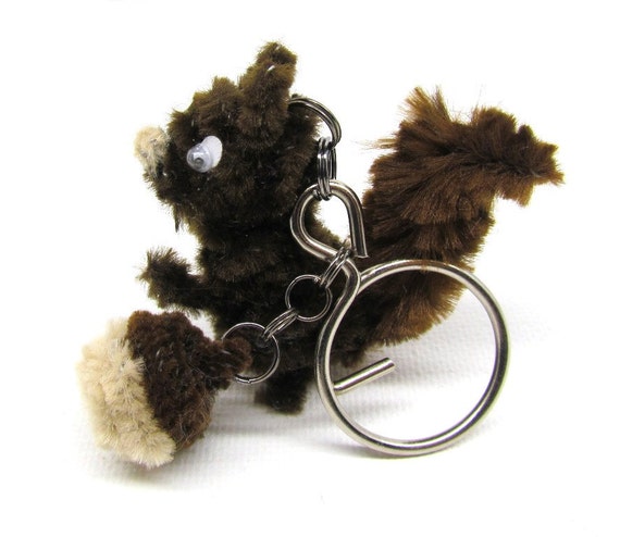 Squirrel Charm Keychain Key Chain Key Charm Zipper Pull Charm Woodland Charm Chipmunk Brown Acorn Bag Charm