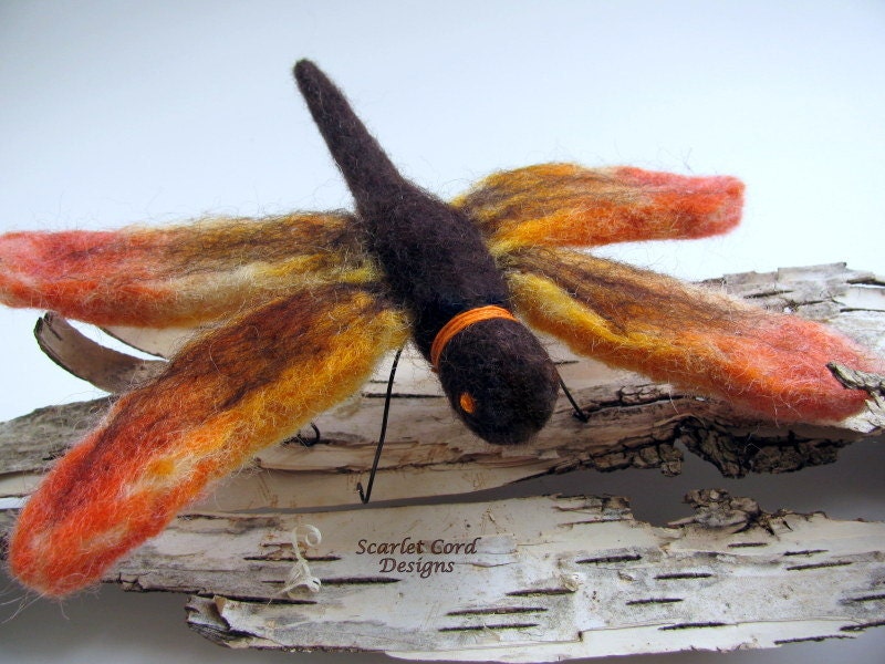 Felt Dragonfly Needle Felted Insect Felted by ScarletCordDesigns