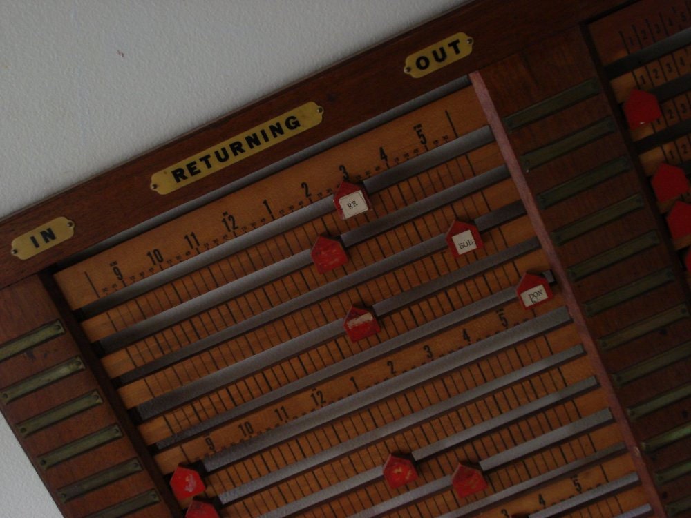 Vintage Office 1940s Employee In and Out Board Register