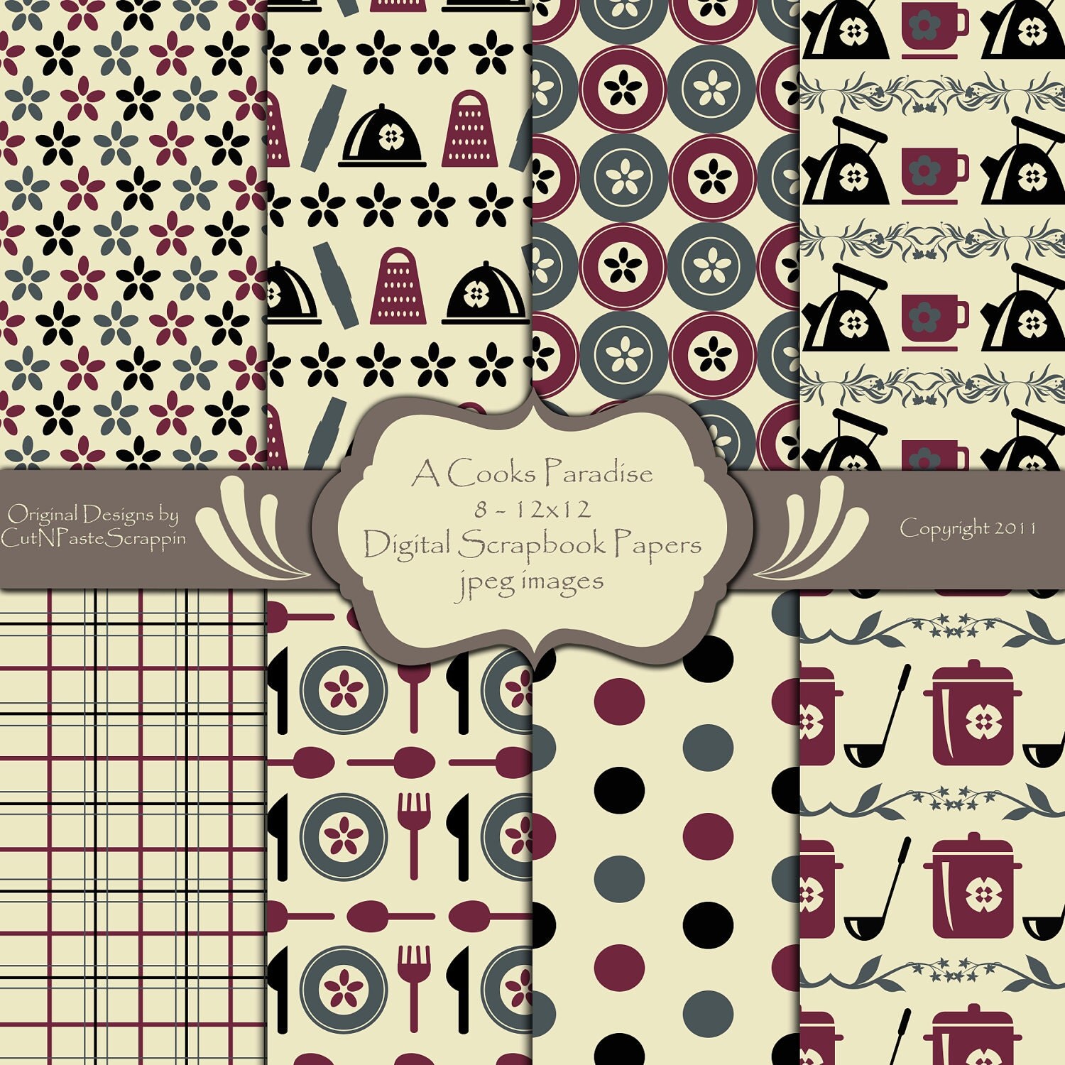 Items similar to Kitchen Cooking Printable Digital Scrapbook Background