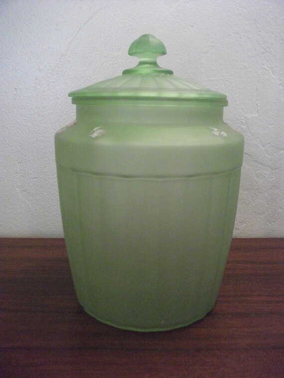 Large Vaseline Glass Cookie Jar by PrimePickins on Etsy