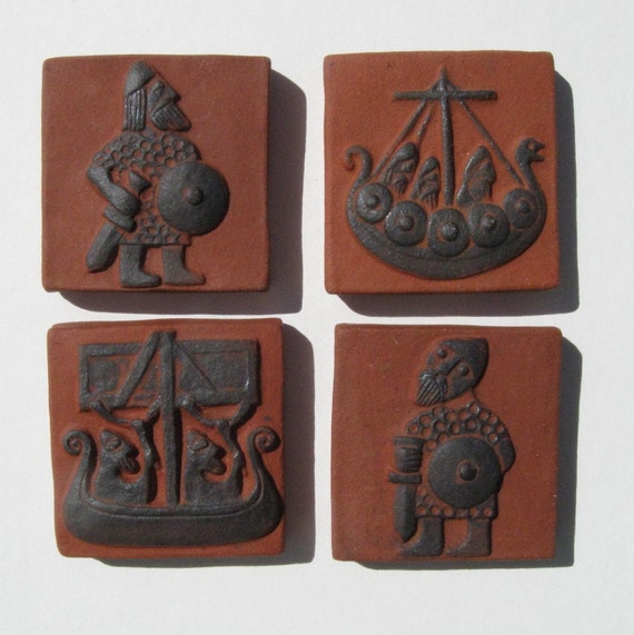  Thyssen  Keramik  Tiles set of Four Viking Designs