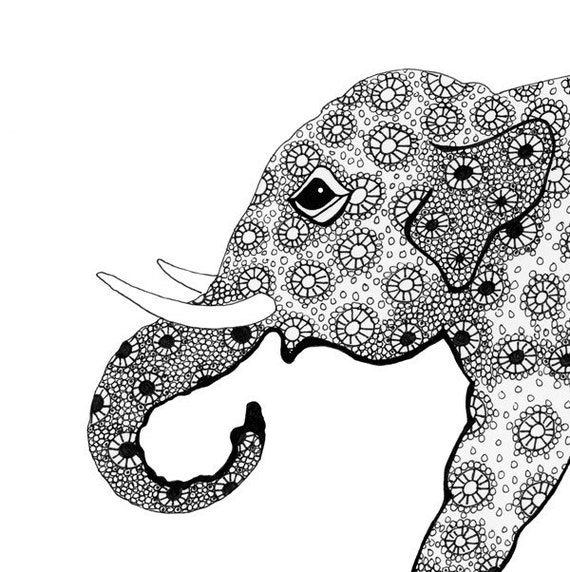 Items similar to Elephant black and white art print on Etsy