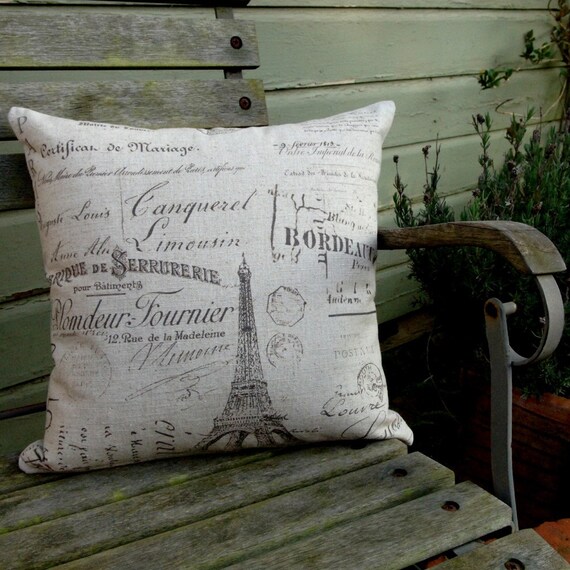 Linen French Script Cushion by beetrootshed on Etsy