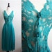 Vintage 80s Green-Aquamarine Summer lace Slip Dress. Size Small