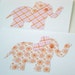 Elephant 2-Card Set Handmade Animal Friendly Lucky Whimsical Orange Pink Flower Plaid Cut Paper