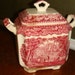 Vintage Masons Vista Toile Vista Pink Red Transfer Ware Covered Serving Bowl