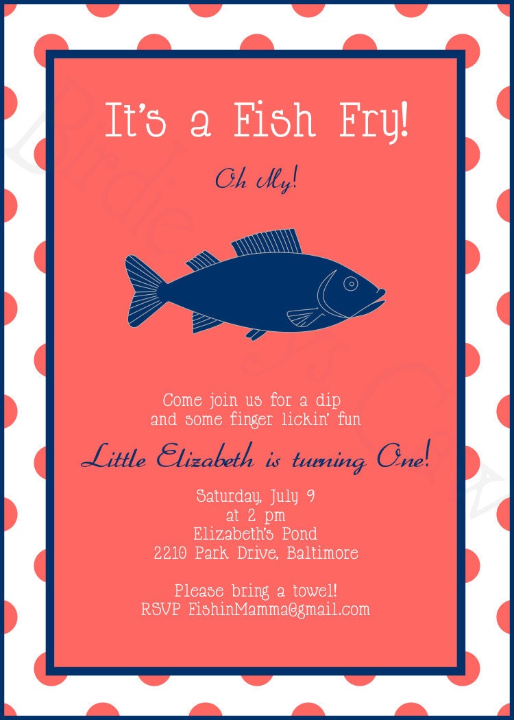 Printable Custom Preppy Fish Fry Invitation Birthday Baby