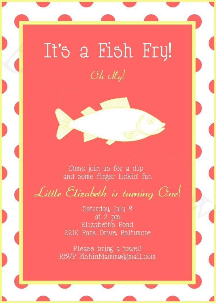 Printable Custom Preppy Fish Fry Invitation Birthday Baby