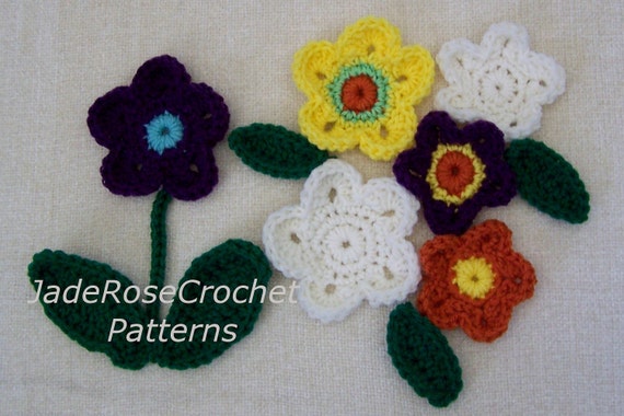 Crochet 3D Flower Patterns 2 Flowers 2 Leaves by ...