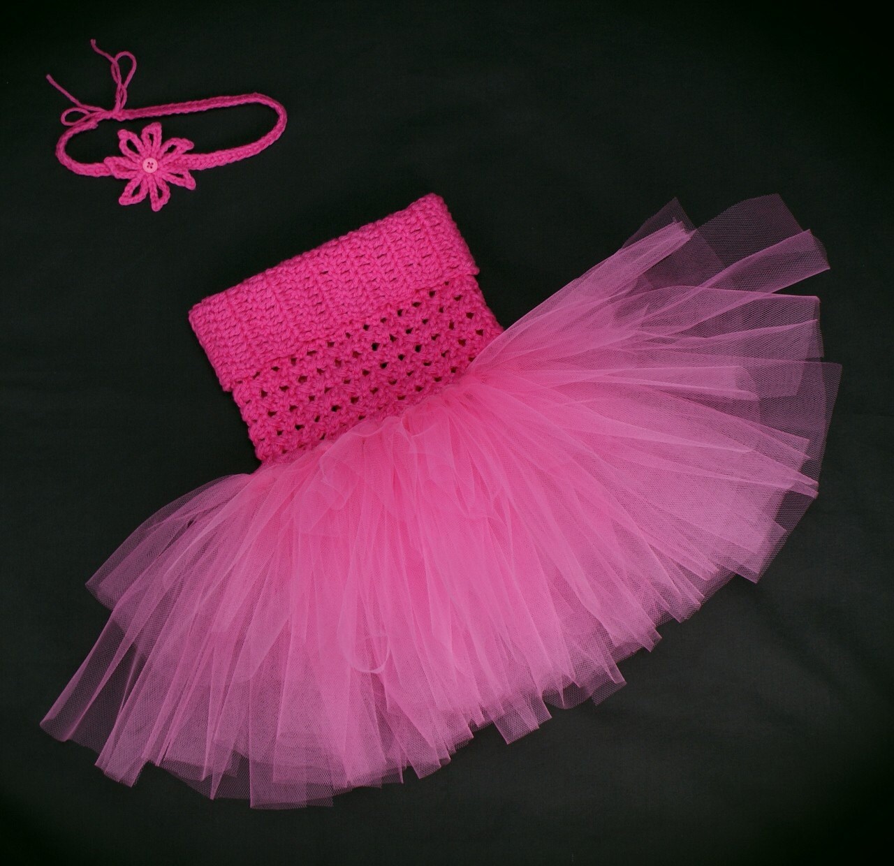 Crocheted Infant TuTu dress and Headband. Photo prop...