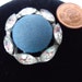 1 Large unusual vintage button, oval rhinestones on open metal rim, silk fabric center, self shank, 1.25" ins diameter. TROVAN12.2-2.12.