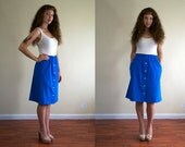 vintage 1980's skirt / a line blue with pockets / xl extra large