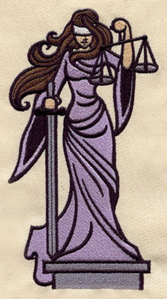 Lady Justice Scales of Justice Embroidered Flour Sack