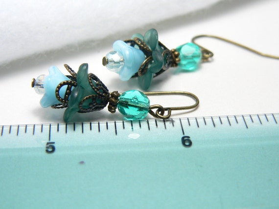 Fairy Belle Floral Earrings in Frosted Teal by judysmithdesigns