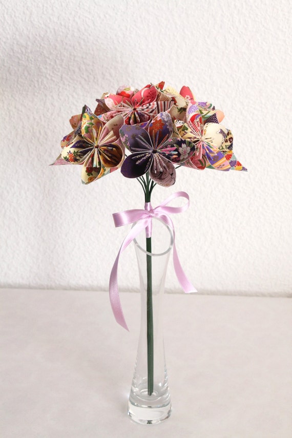 Origami Paper Flower Bouquet Pink Purple And Yellow 7322